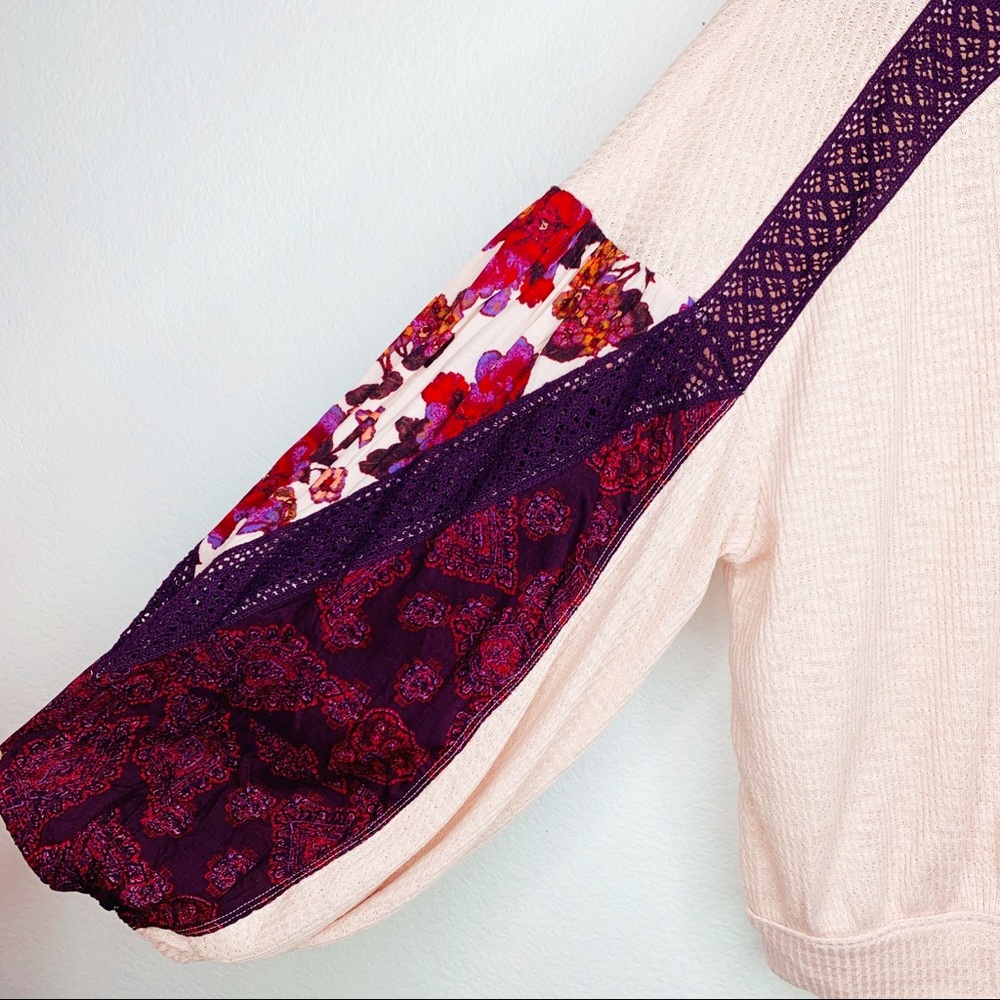Free People Rose Combo Ballon Sleeves Thermal Top - Picture 4 of 7